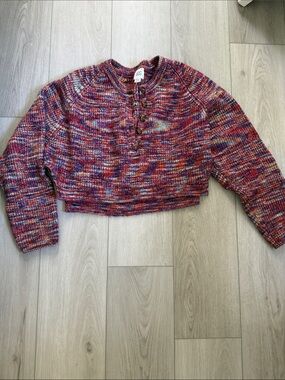 BDG Marled Cropped Henley Sweater in Red, Blue, Purple